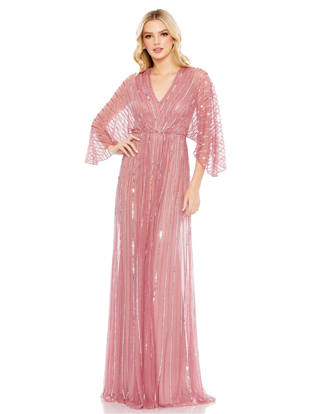 Mac Duggal Long Formal Beaded Evening Dress Pink Rosewood Size 2 Style 93841 NWT